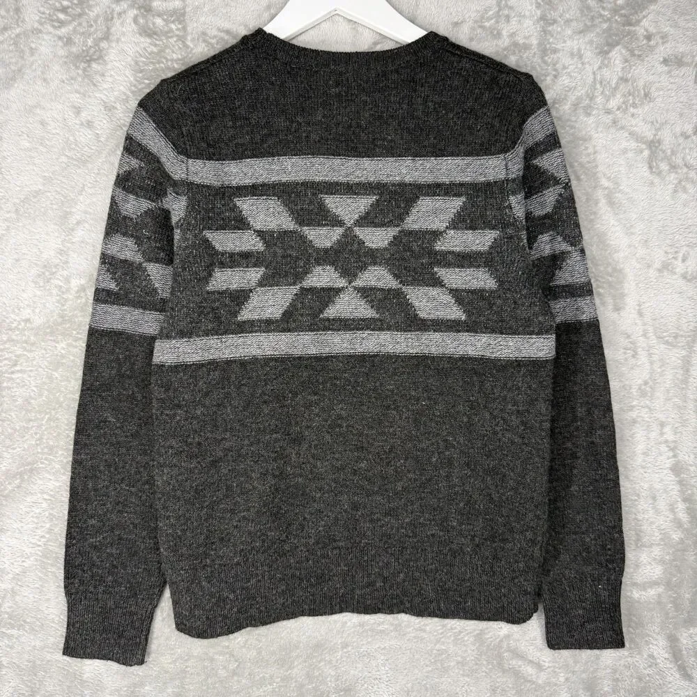 Pendleton Sweater Mens Medium Washable Wool Gray Aztec Patterned Pullover Crew